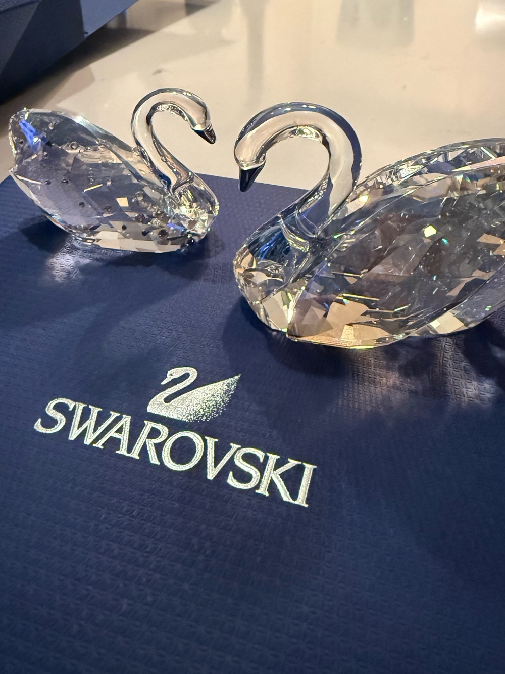 Swarovski Clear Crystal Swan Pair with Faceted Sparkle